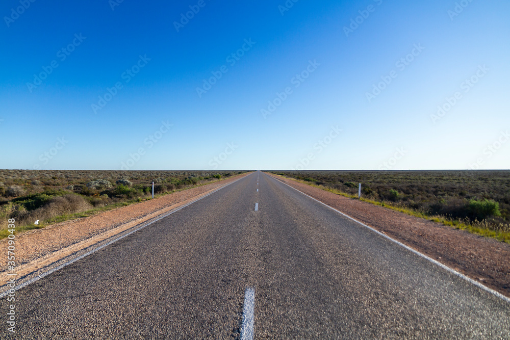 A long highway and straight horizon on the Nullarbor, South Australia