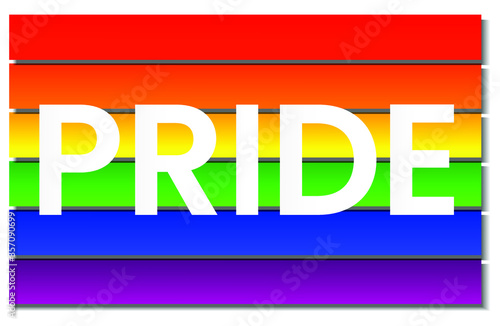 Pride lettering inscription white on rainbow realistic paper cut stripes with shadows background. LGBT rights concept, equality emblem. International Day Against Homophobia, Pride Month symbol