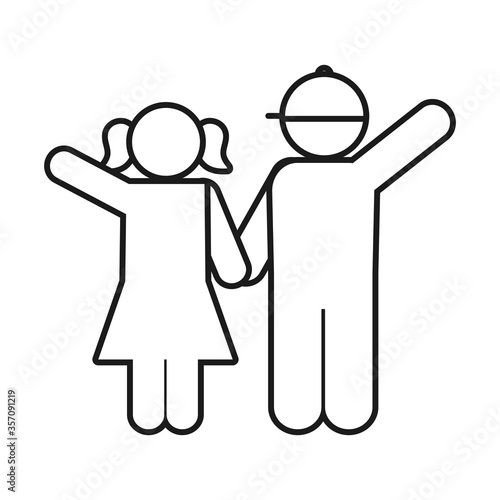 pictogram little boy and girl, line style