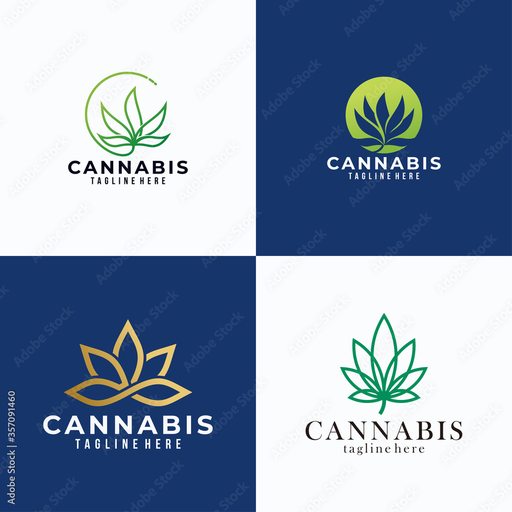 set of cannabis leaf line art for logo icon vector company