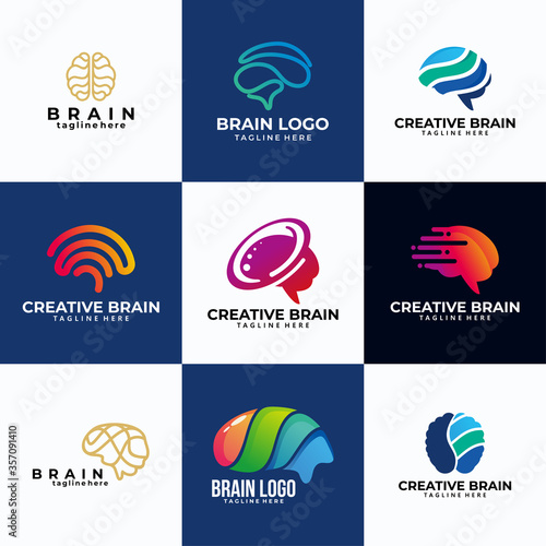 set of smart brain logo icon vector for science company and education