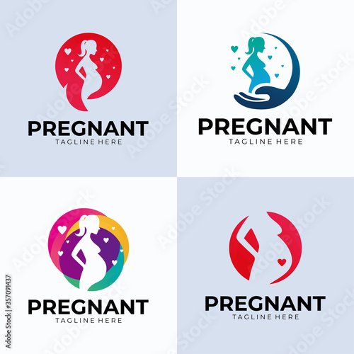 set of pregnant woman logo icon vector isolated