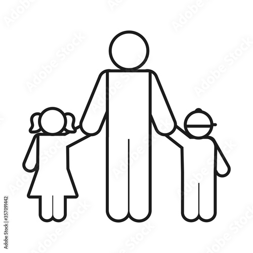 pictogram man with a little girl and boy  line style