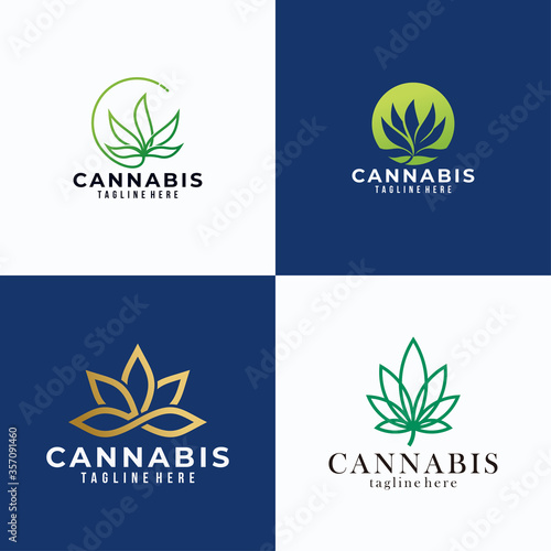 set of cannabis leaf line art for logo icon vector company