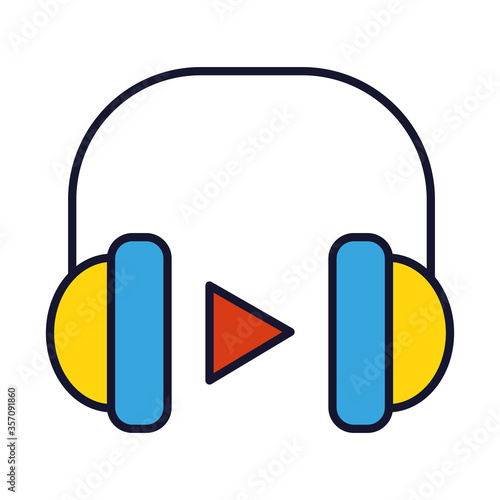 headphones and play symbol icon, line and fill style