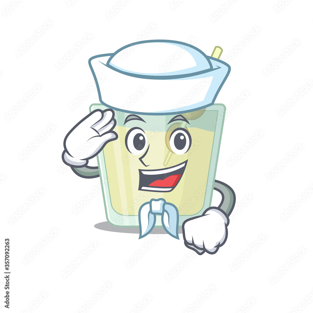 Smiley sailor cartoon character of martini cocktail wearing white hat and tie