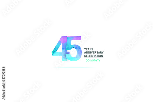 45 years anniversary celebration logotype. anniversary logo with watercolor purple and blue  isolated on white background, vector design for celebration, invitation card, and greeting card-vector