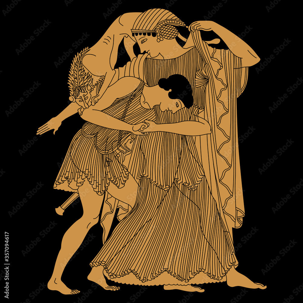 Isolated vector illustration. Two mythological characters. Peleus