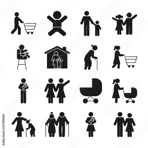 pictogram people and baby icon set, silhouette style