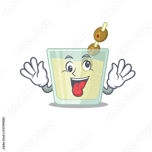 A mascot design of martini cocktail having a funny crazy face