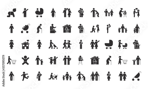 pictogram baby and family icon set, silhouette style