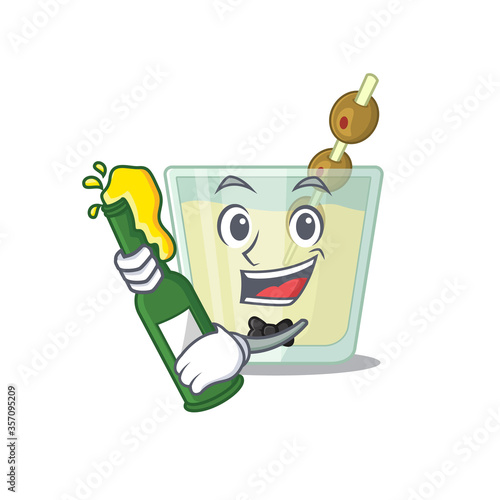 An elegant boxing winner of martini cocktail caricature design concept
