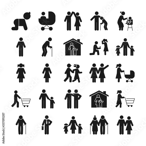 pictogram people and family icon set, silhouette style