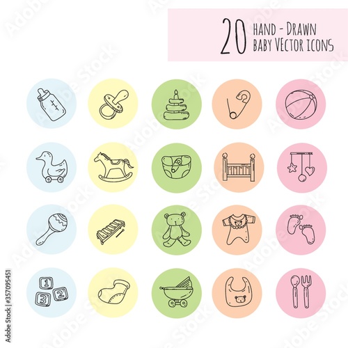 twenty hand-drawn baby icons