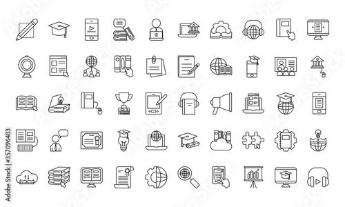 online education icon set, line style