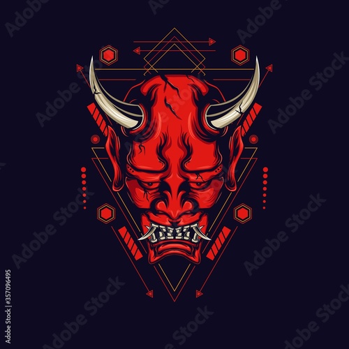 hannya mask with sacred geometry ornament