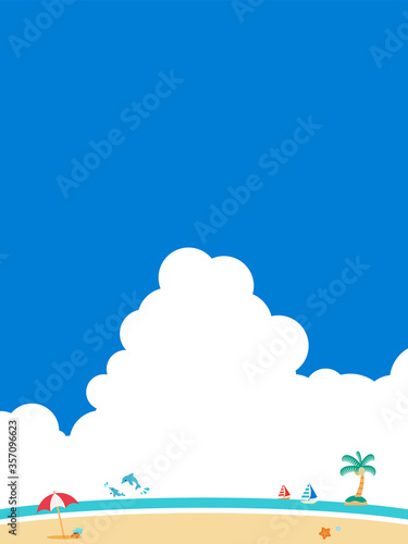夏　海　背景素材　入道雲