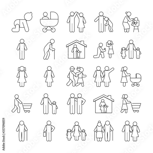 pictogram people and family icon set, line style