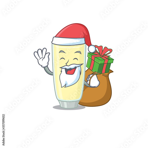 Cartoon design of screaming orgasm cocktail Santa having Christmas gift