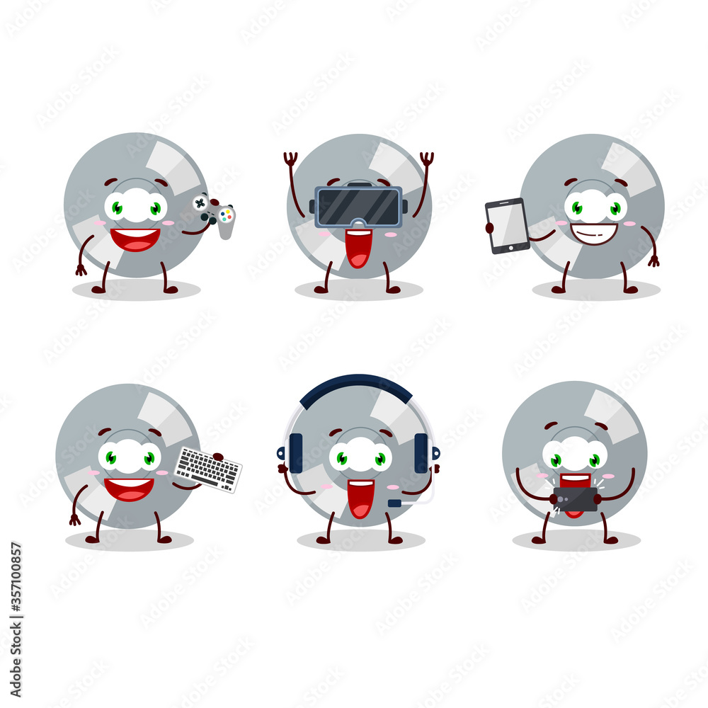 Compact disk cartoon character are playing games with various cute emoticons Compact disk cartoon character are playing games with various cute emoticons