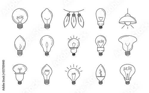 electric light bulb, eco idea metaphor, isolated line style icons set
