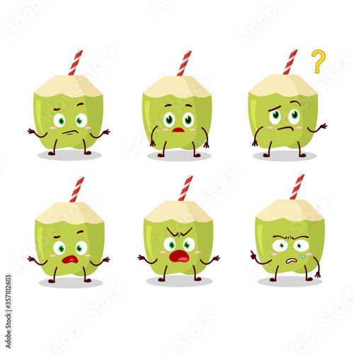 Cartoon character of green coconut with what expression