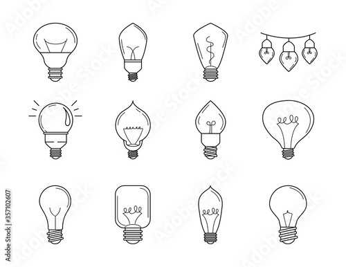 electric light bulb  eco idea metaphor  isolated line style icons set