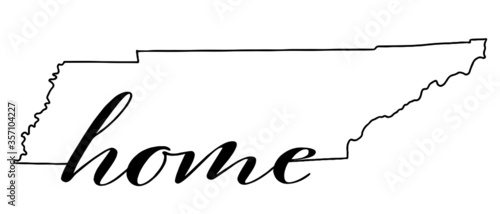 Tennessee state map outline with the word home on white background 