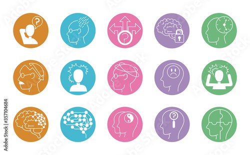 alzheimer disease, decrease in mental human ability icons set line style