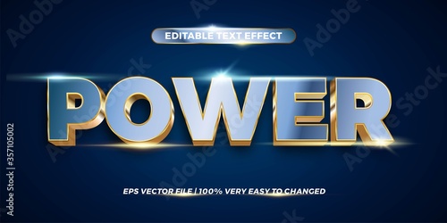 Editable 3d text effect styles mockup concept - Power words with Gradient Pacific Blue and Gold color combination metallic