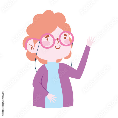 teacher character glasses portrait cartoon isolated icon design white background