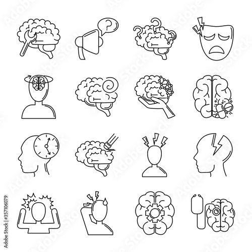 alzheimer disease, decrease in mental human ability icons set line style