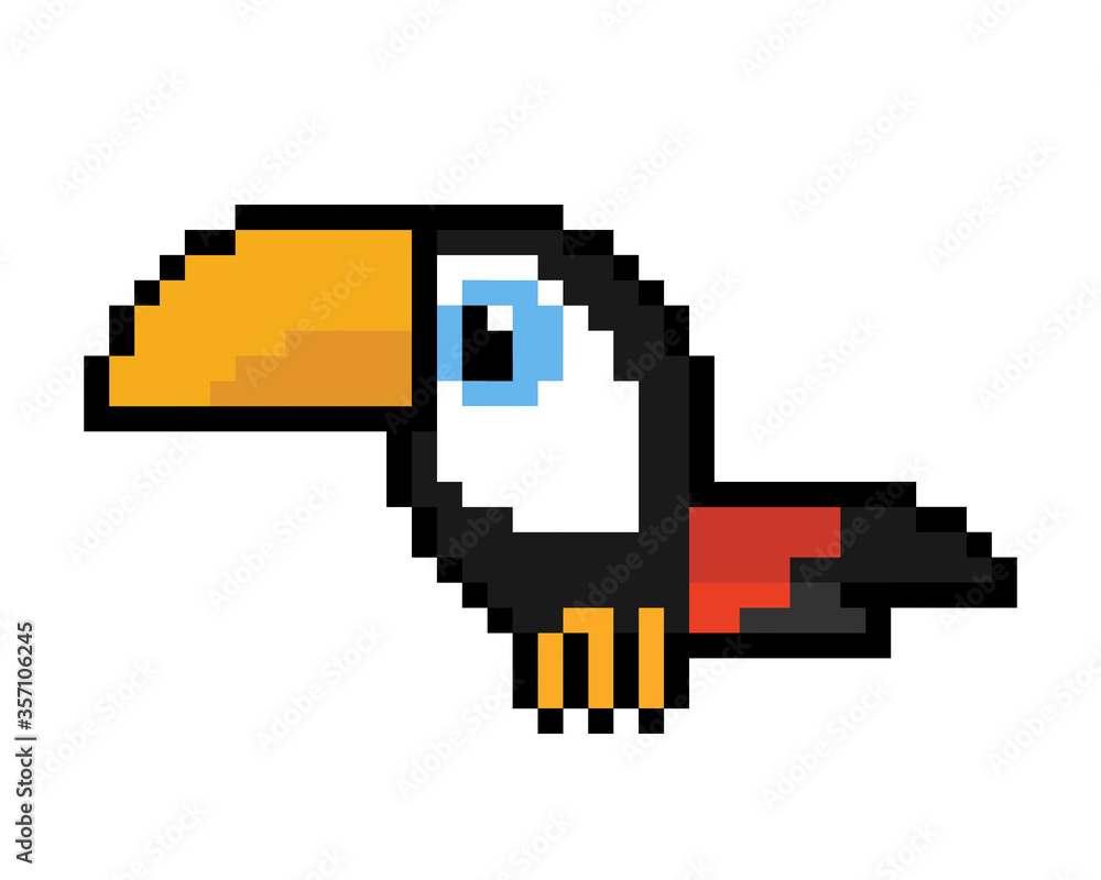8-bit pixel of toucan bird image. Animal in vector Illustration of pixel  art. Stock Vector | Adobe Stock
