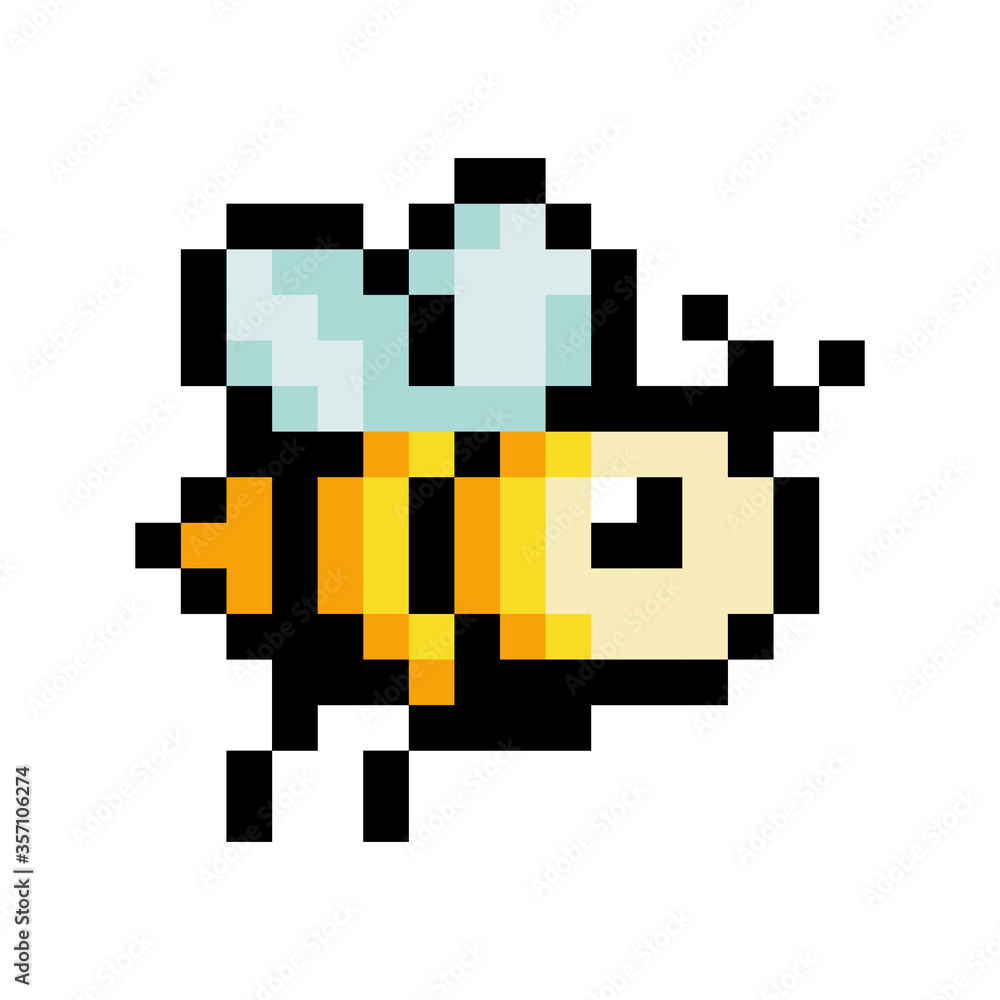 8 bit pixel bee image. Animal in Vector Illustration of pixel art