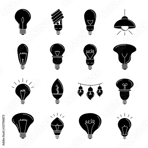 electric light bulb, eco idea metaphor, isolated line style icons set photo