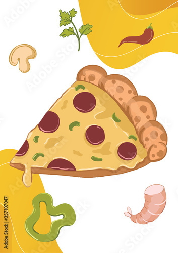 vector illustration of pizza with mushrooms