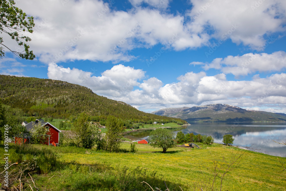 On a bike ride in the farmer's land in the municipality of Sømna, Northern Norway in Nordland county
