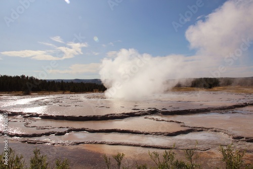 Strong steaming out of geysers.