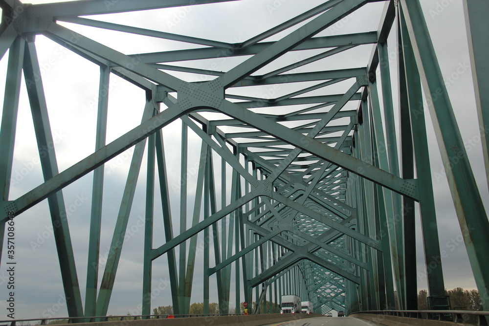 Metal bridge with foggy background or maybe pollution. Metal bridge with foggy background or maybe pollution.