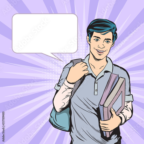 Smiling man, shoulder bag, Office worker concept. Pop art retro illustration comic Style Vector, Separate images of people from the background.