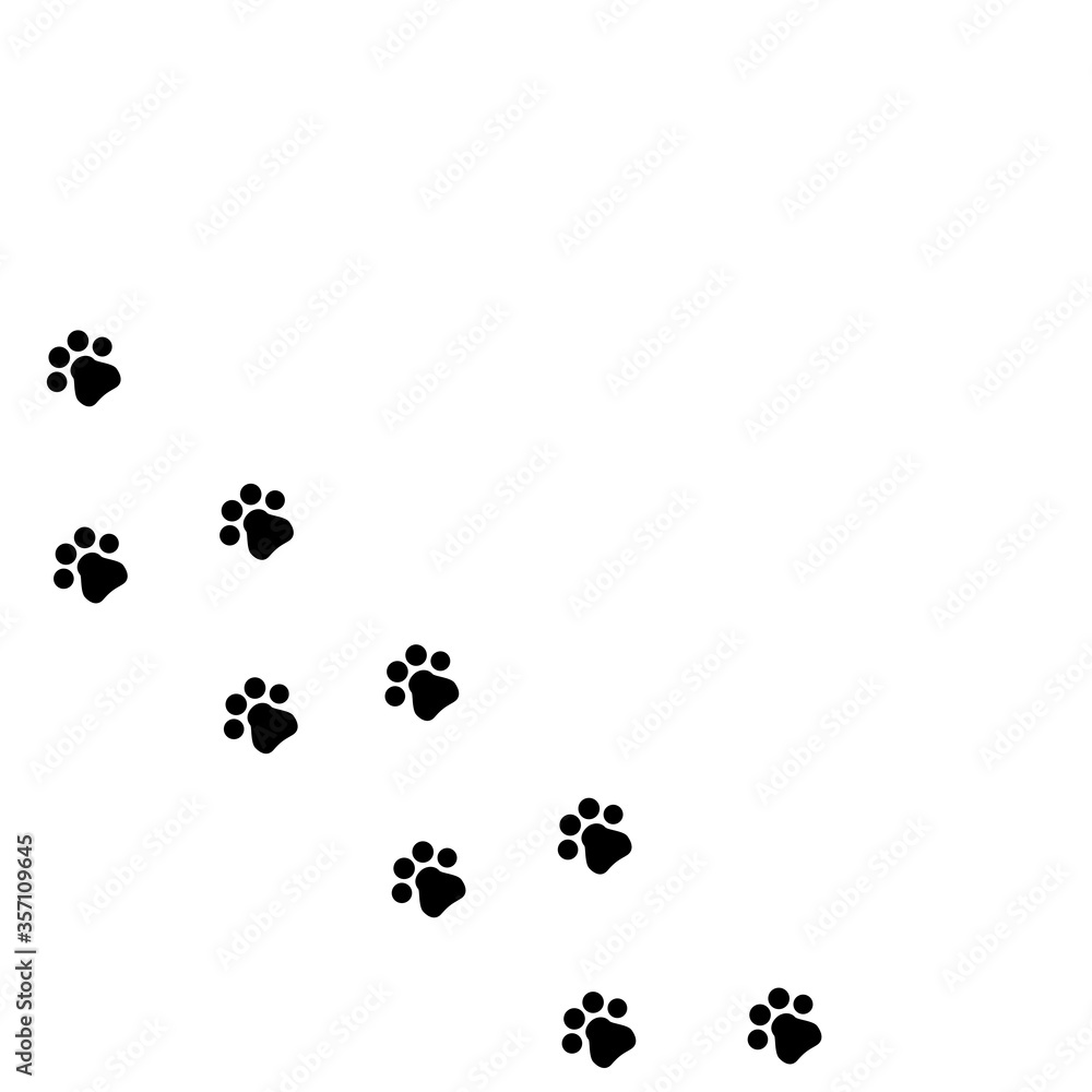 Fototapeta premium Print of footprints of an animal. Vector trail icon from pawprint cat or dog. Symbol of a walk with a pet. Stock Photo. Printable template.