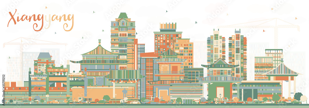 Fototapeta premium Xiangyang China City Skyline with Color Buildings.