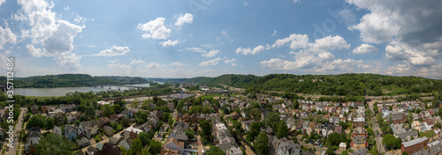 Aspinwall Aerial, Aspinwall Pennsylvania, Allegheny River, Panoramic city landscape