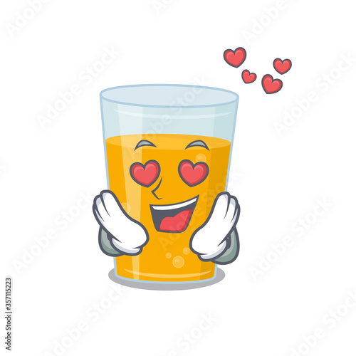 Romantic glass of orange juice cartoon character has a falling in love eyes