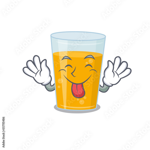 Funny glass of orange juice cartoon design with tongue out face