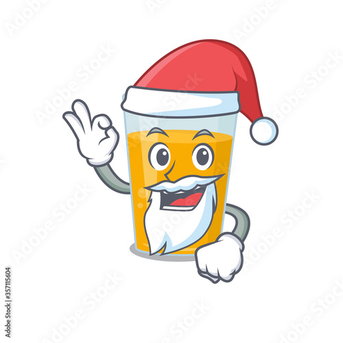 cartoon character of glass of orange juice Santa having cute ok finger © kongvector