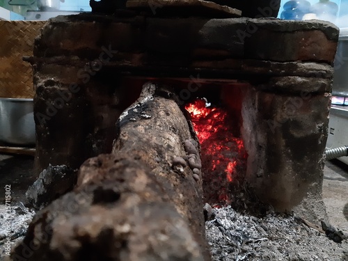 firewood in the fireplace