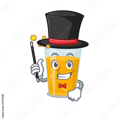 A gorgeous smart Magician of glass of orange juice cartoon design style