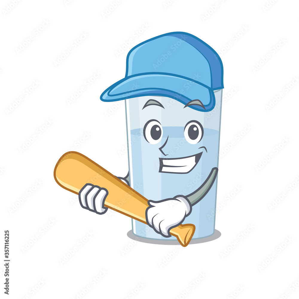 Attractive glass of water caricature character playing baseball