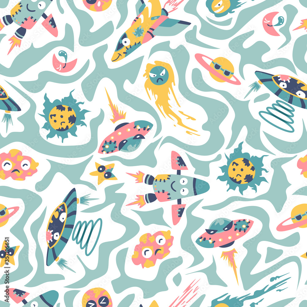 Fototapeta premium Seamless background spaceships